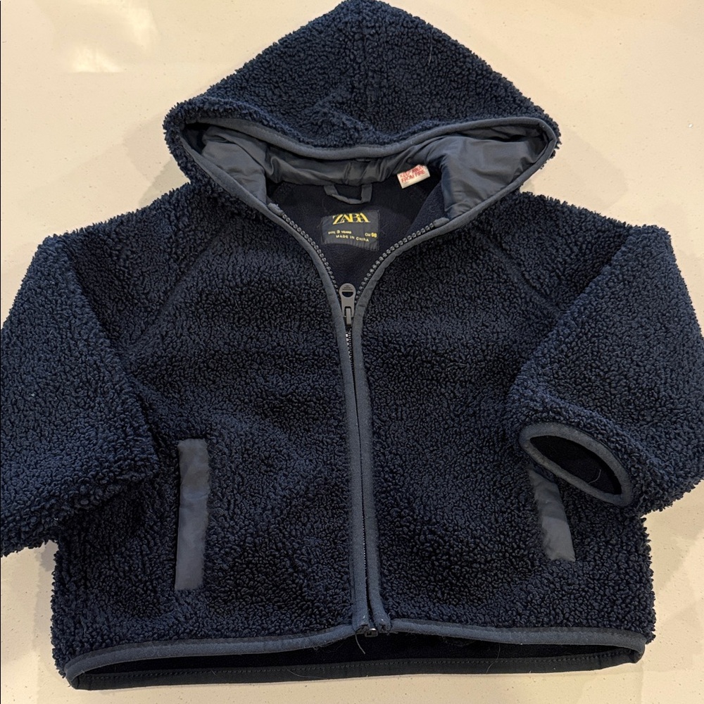 Zara Dark Blue Sherpa Hoodie